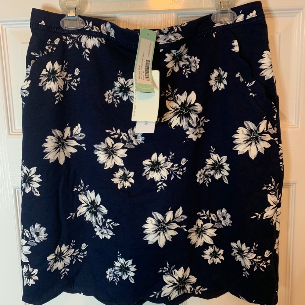 Skies are Blue Navy Floral Scallop A-line Skirt